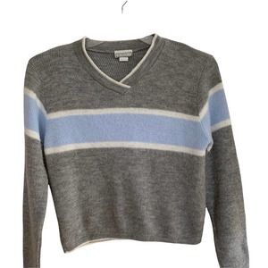 In Charge Grey Crossover V Neck Color Block Stripe Sweater